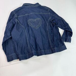 Quacker Factory Jean Jacket Womens 2x Blue Denim Heart Rhinestone Lightweight